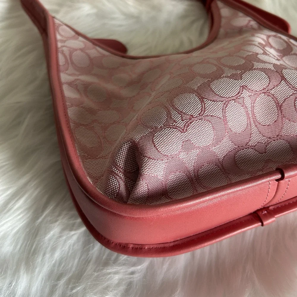 Coach Ergo Pink‎ Signature Jacquard Leather Shoulder Bag C2588 Good